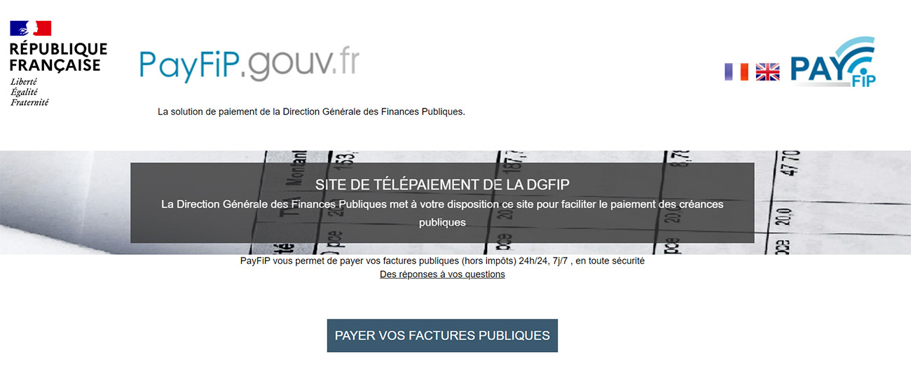 Capture d'écran du portail de paiement en ligne PayFiP.gouv.fr